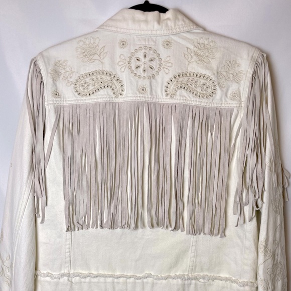 Scully Western Style Cream Jean Jacket with Suede Fringe - Picture 5 of 9